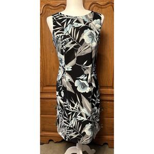 Connected Apparel Sleeveless Dress Floral Above Knee Black Blue Gray Size 6